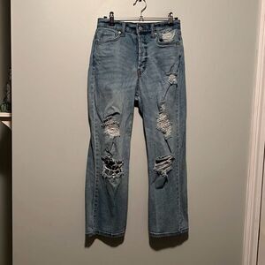 Wild Fable Women's Blue Denim Ripped High Rise Straight Jeans Medium Wash